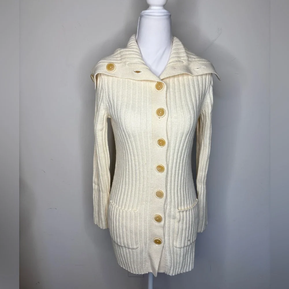BN2 Banana Republic Crem Ribbed Cardigan / Dress Very Soft Italian Yarn Wool S‎